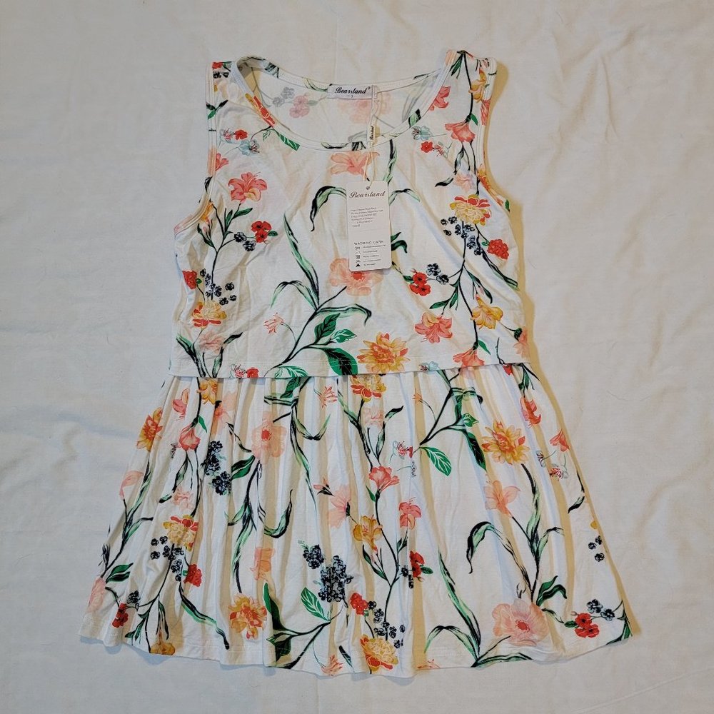 NWT Bearsland S Maternity Nursing Tank Top FM1001 Scoop Neck White Floral